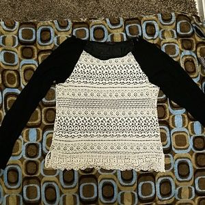 Long black sleeve shirt with white lace detail